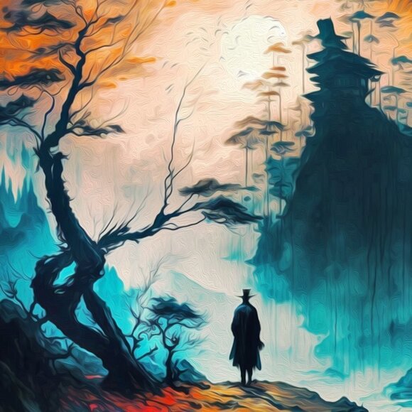 Samurai Ninja Fantasy Art Watercolor Oil Painting Art Print - Picture 7 of 7